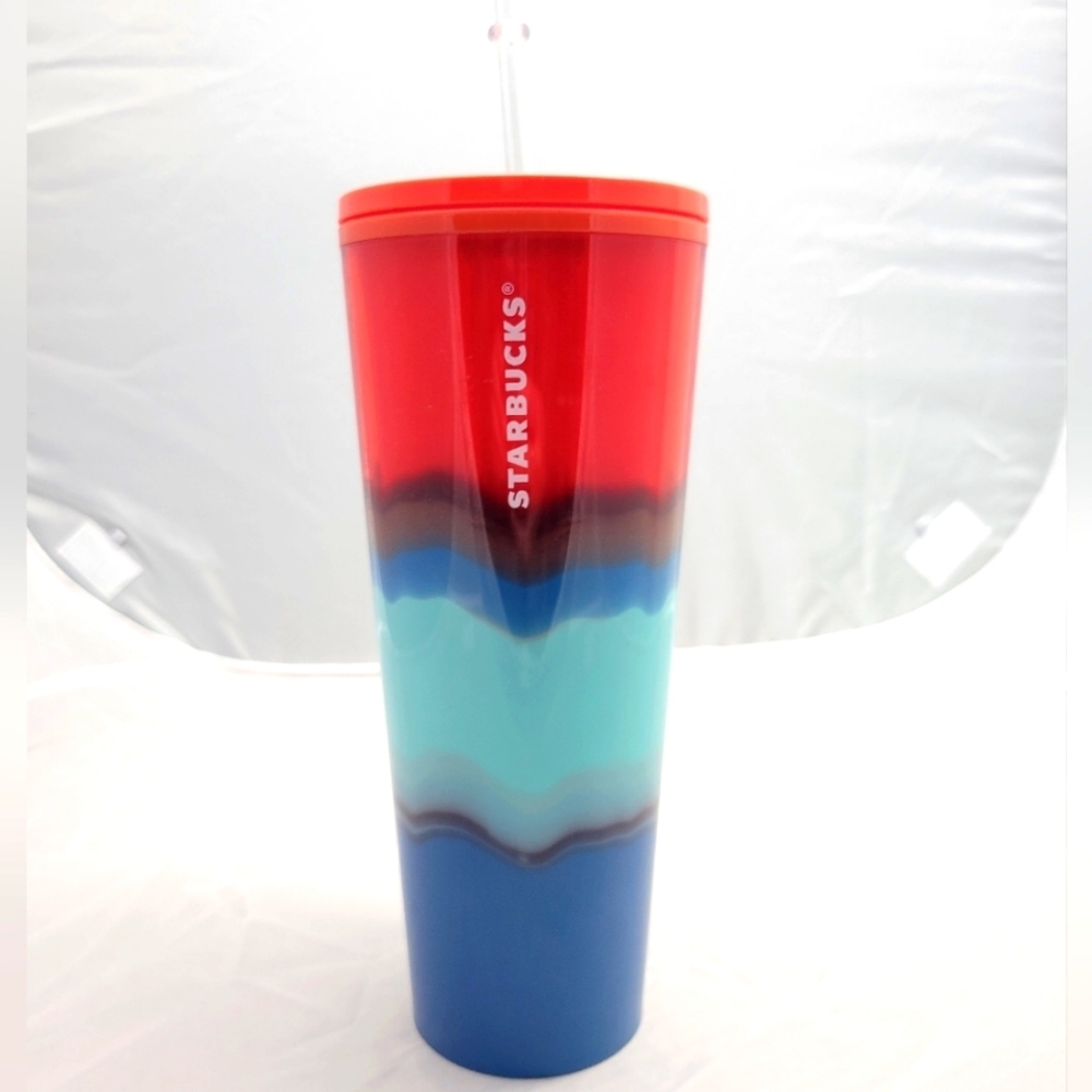 Starbucks 2020  Red Turquoise and Blue Watercolor Venti Tumble